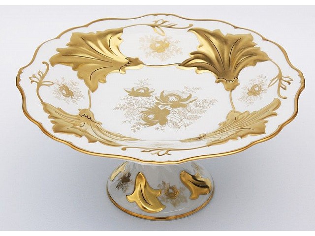 Ваза для фруктов Ютта 31 см на ножке Weimar Porzellan Кленовый лист белый