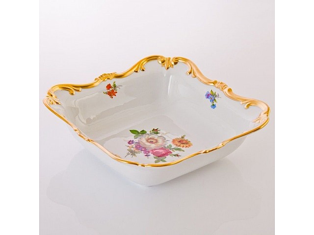 Салатник квадратный 22 см Weimar Porzellan Мейсенский букет