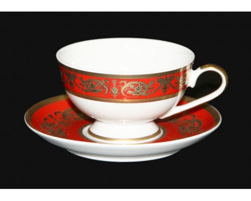 Набор чашек для чая Александрия Красная/золото 200 мл на 6 персон