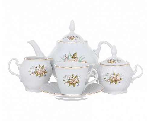 Чайный сервиз Зеленый цветок Bernadotte ведерка на 6 персон 15 предметов 240 мл 