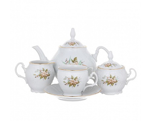 Чайный сервиз Зеленый цветок Bernadotte на 6 персон 15 предметов 240 мл