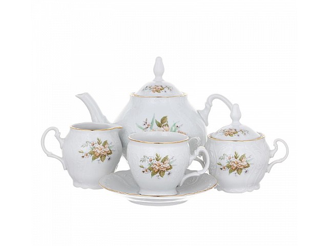 Чайный сервиз Зеленый цветок Bernadotte на 6 персон 15 предметов 240 мл