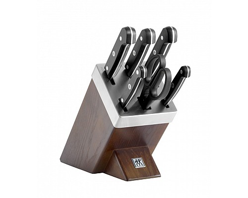 Набор ножей с заточкой Gourmet Zwilling 7 предметов в коричневой подставке