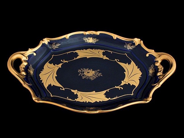 Блюдо овальное 37см Weimar Porzellan Кленовый лист синий