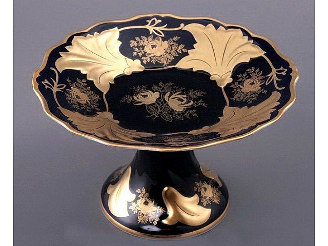 Ваза для фруктов Ютта на ножке 25 см Weimar Porzellan Кленовый лист синий