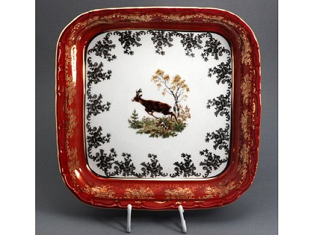 Салатник Bavaria Охота красная 24 см квадратный