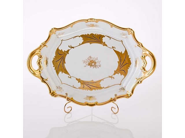 Блюдо овальное 37см Weimar Porzellan Кленовый лист белый