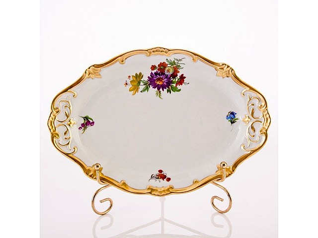 Блюдо овальное 24см Weimar Porzellan Мейсенский букет