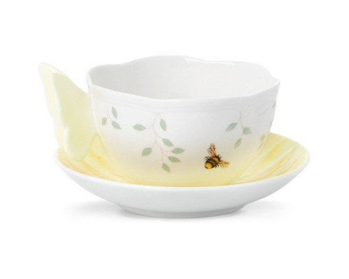 Чашка чайная с блюдцем 240 мл Lenox Бабочки на лугу (фигурная ручка) (желтый)