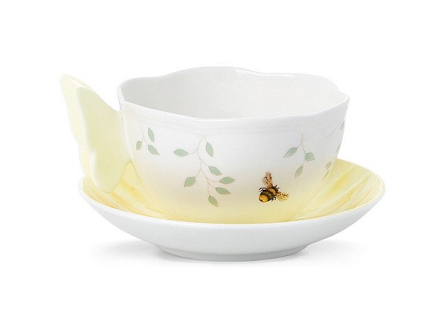 Чашка чайная с блюдцем 240 мл Lenox Бабочки на лугу (фигурная ручка) (желтый)