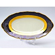 Блюдо овальное 26 см Магнолия Золотая полоса Изумруд MZ