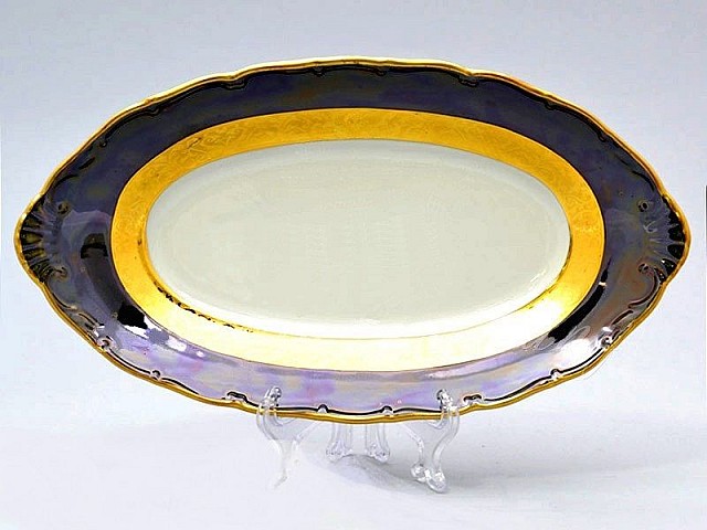 Блюдо овальное 26 см Магнолия Золотая полоса Изумруд MZ