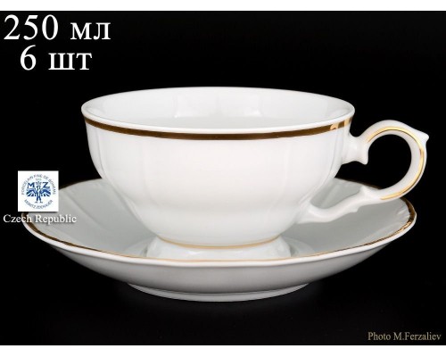 Набор чайных пар 250 мл Магнолия Отводка золото MZ (6 пар)