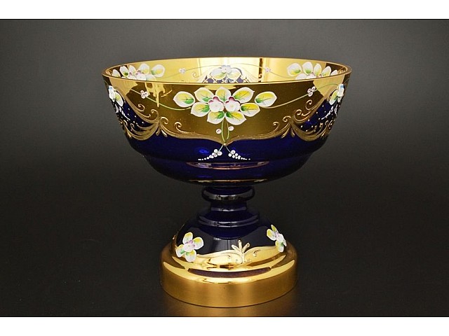 Фруктовница Лепка Синяя E-V Bohemia 26 см