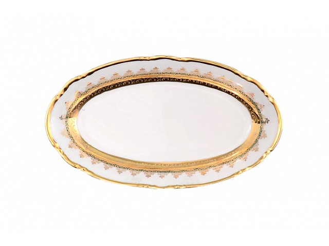 Блюдо овальное 21 см Thun Констанция Изумруд Золотой орнамент
