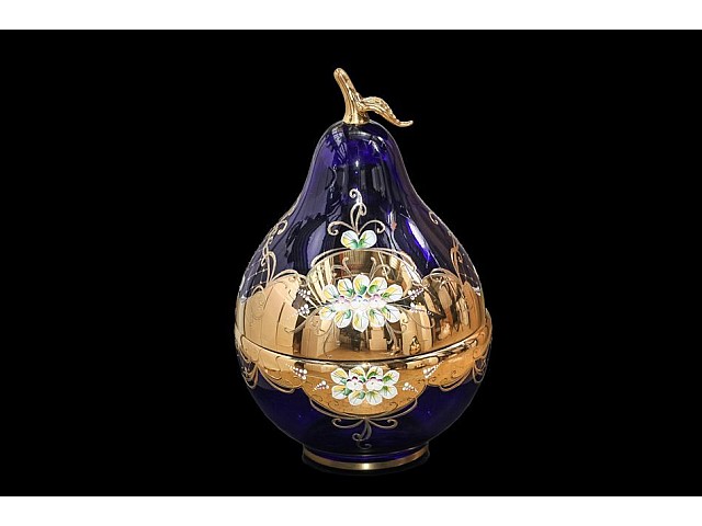 Конфетница с крышкой (Груша) 40 см Bohemia Crystal Лепка Синяя М+М