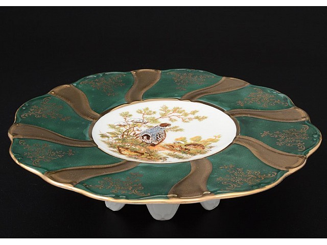 Конфетница 20 см на ножке Охота зеленая Корона Queens Crown