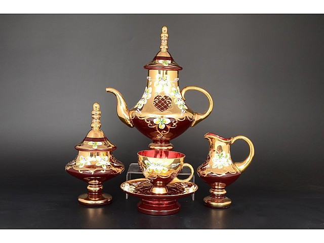 Чайный сервиз Лепка Красная М+М Bohemia на 6 персон 17 предметов