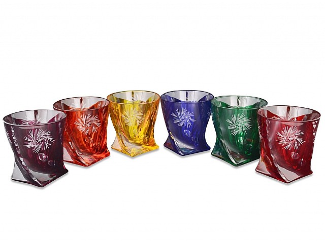 Набор стаканов для виски 320 мл Quadro Цветной хрусталь 6 шт