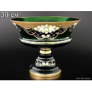 Фруктовница на ножке Лепка Зеленая B-L Bohemia 30 см