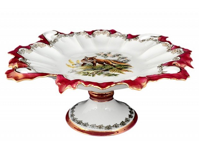 Блюдо фигурное 35 см на ножке Охота красная Корона Queens Crown