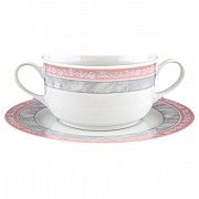 Набор бульонных пар Яна Серый мрамор с розовым кантом Thun 350 мл