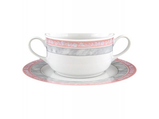 Набор бульонных пар Яна Серый мрамор с розовым кантом Thun 350 мл