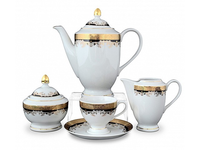 Кофейный сервиз Кристина Черная Лилия Thun на 6 персон 17 предметов