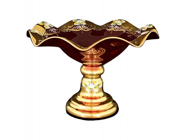 Фруктовница на ножке Bohemia Лепка Красная E-V