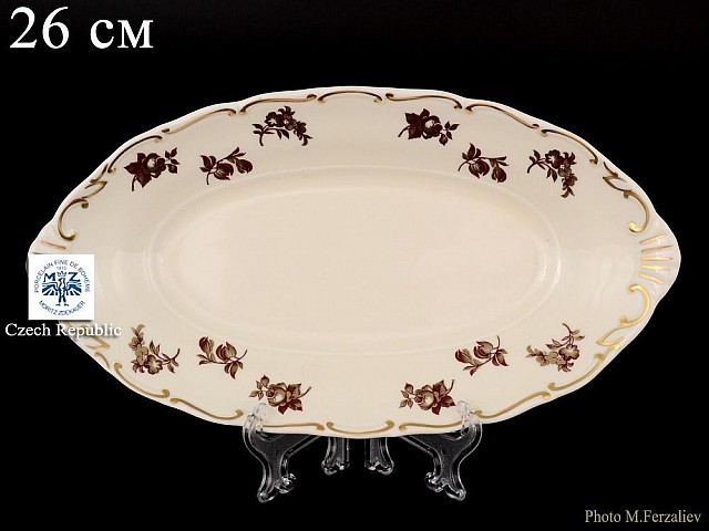 Блюдо овальное 26 см Анжелика Слоновая кость Золотая роза MZ
