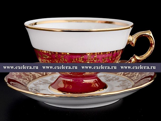 Набор чайных пар Красная паутинка Royal Czech Porcelain на 6 персон