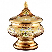 Конфетница с крышкой 21 см Лепка янтарная E-V Bohemia Crystal