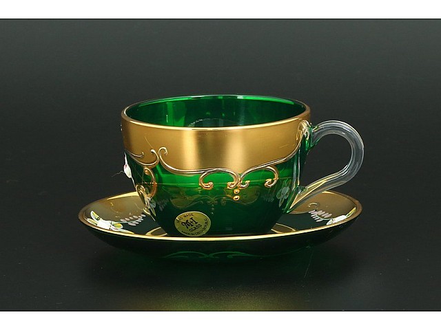 Набор чайных пар U-R фон Bohemia Crystal зеленый (6 пар)