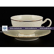 Набор чайных пар 230 мл Лиана Белый узор слоновая кость MZ (6 пар)