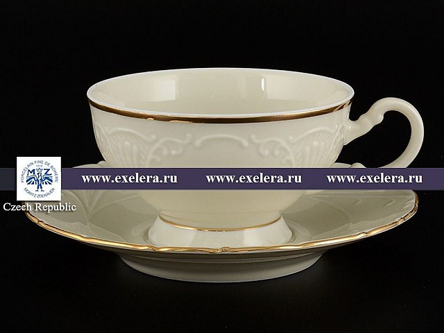 Набор чайных пар 230 мл Лиана Белый узор слоновая кость MZ (6 пар)