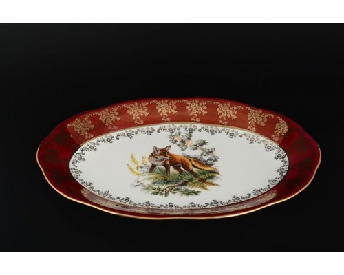 Блюдо овальное 32 см Царская Красная Охота Royal Czech Porcelain