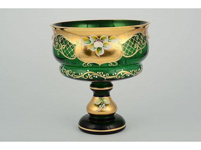 Конфетница Лепка зеленая И-В Bohemia Crystal 20 см