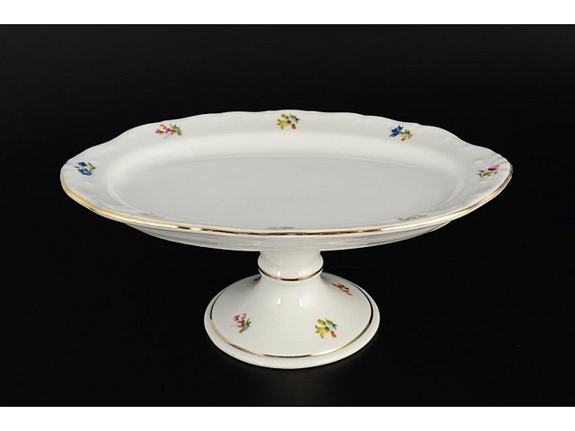 Блюдо овалное 25 см на ножке Мелкие цветы отводка золото Корона Queens Crown