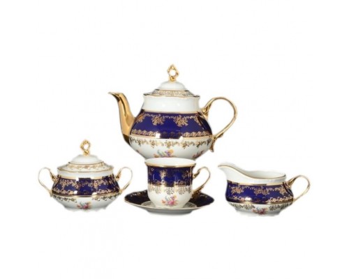 Чайный сервиз Констанция Кобальт Полевой цветок Thun на 6 персон