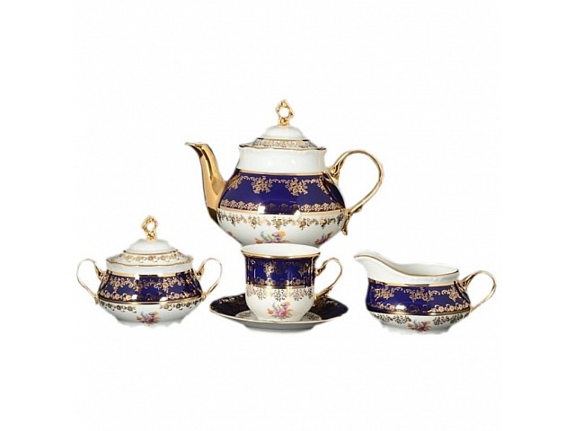 Чайный сервиз Констанция Кобальт Полевой цветок Thun на 6 персон
