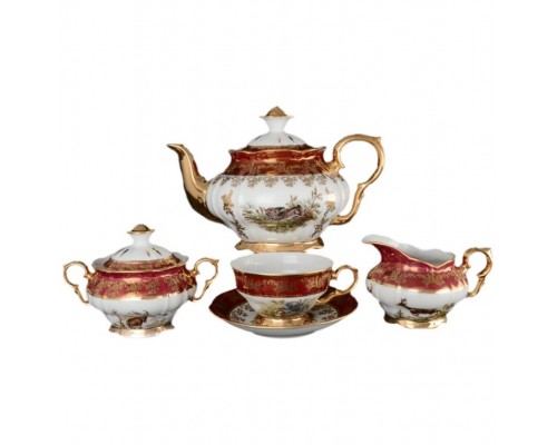 Чайный сервиз Магнолия Охота Красная MZ на 6 персон