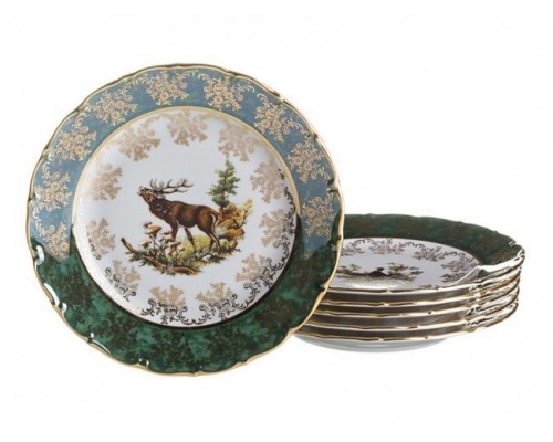 Набор тарелок 21 см Магнолия Охота Зеленая MZ 6 шт