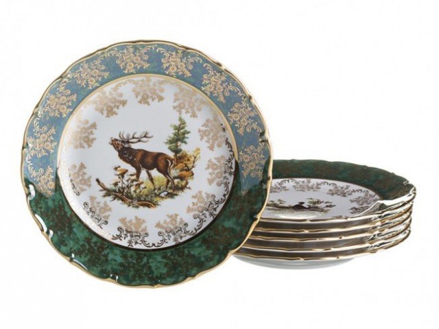 Набор тарелок 21 см Магнолия Охота Зеленая MZ 6 шт