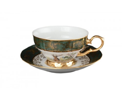Набор чайных пар 230 мл Магнолия Охота Зеленая MZ (6 пар)