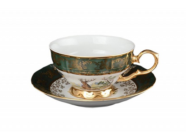 Набор чайных пар 230 мл Магнолия Охота Зеленая MZ (6 пар)