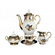 Кофейный сервиз Магнолия Охота Зеленая MZ на 6 персон