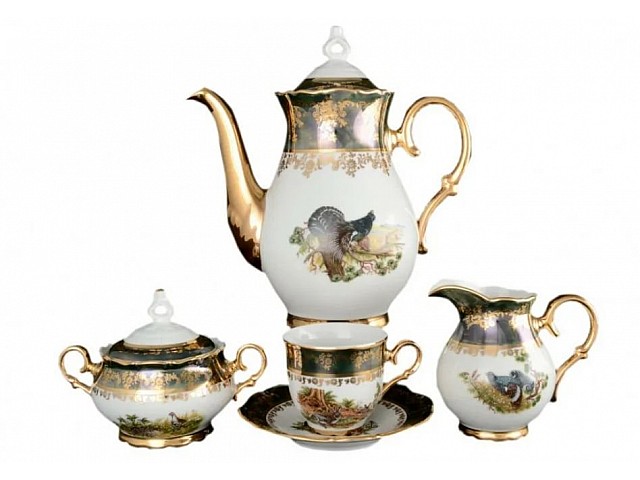 Кофейный сервиз Магнолия Охота Зеленая MZ на 6 персон