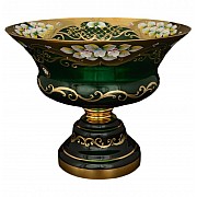 Фруктовница на ножке Лепка Зеленая E-V Bohemia 30 см