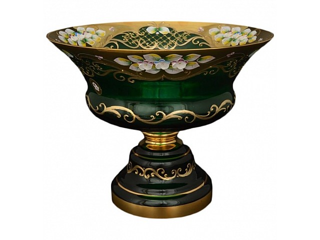 Фруктовница на ножке Лепка Зеленая E-V Bohemia 30 см