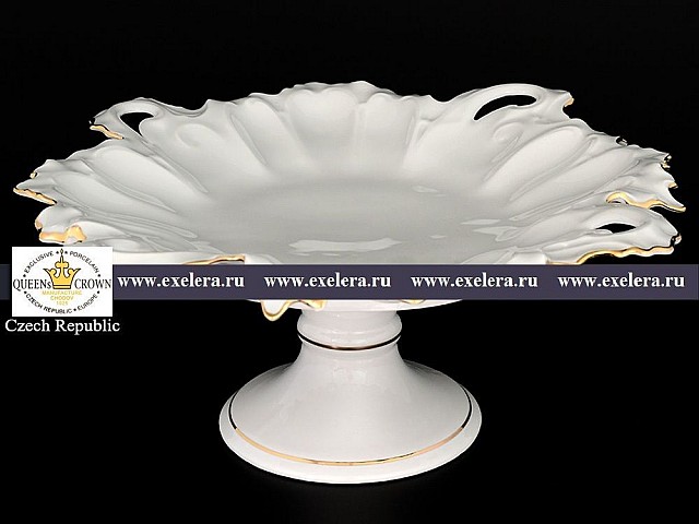 Блюдо 33 см на ножке Белый узор Корона Queens Crown